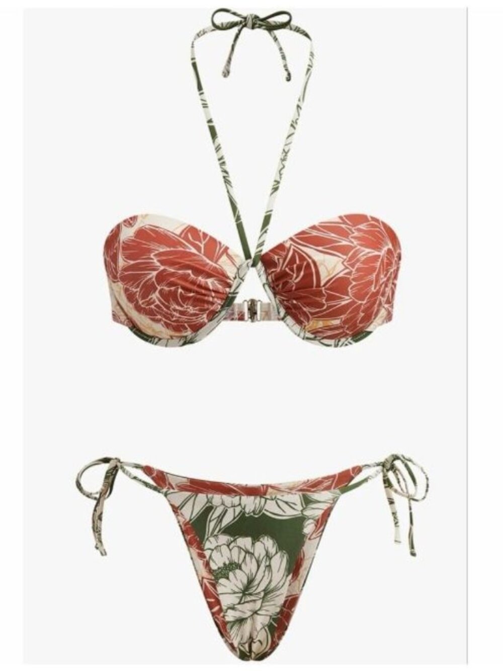 NWT Commense Floral Red Green Halter Bikini Top Medium Underwire Swim